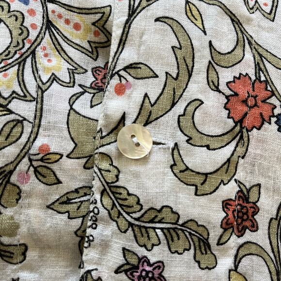 FLAX Women Medium 100 % linen Paisley Long Sleeves Button Down Shirt - Picture 12 of 12